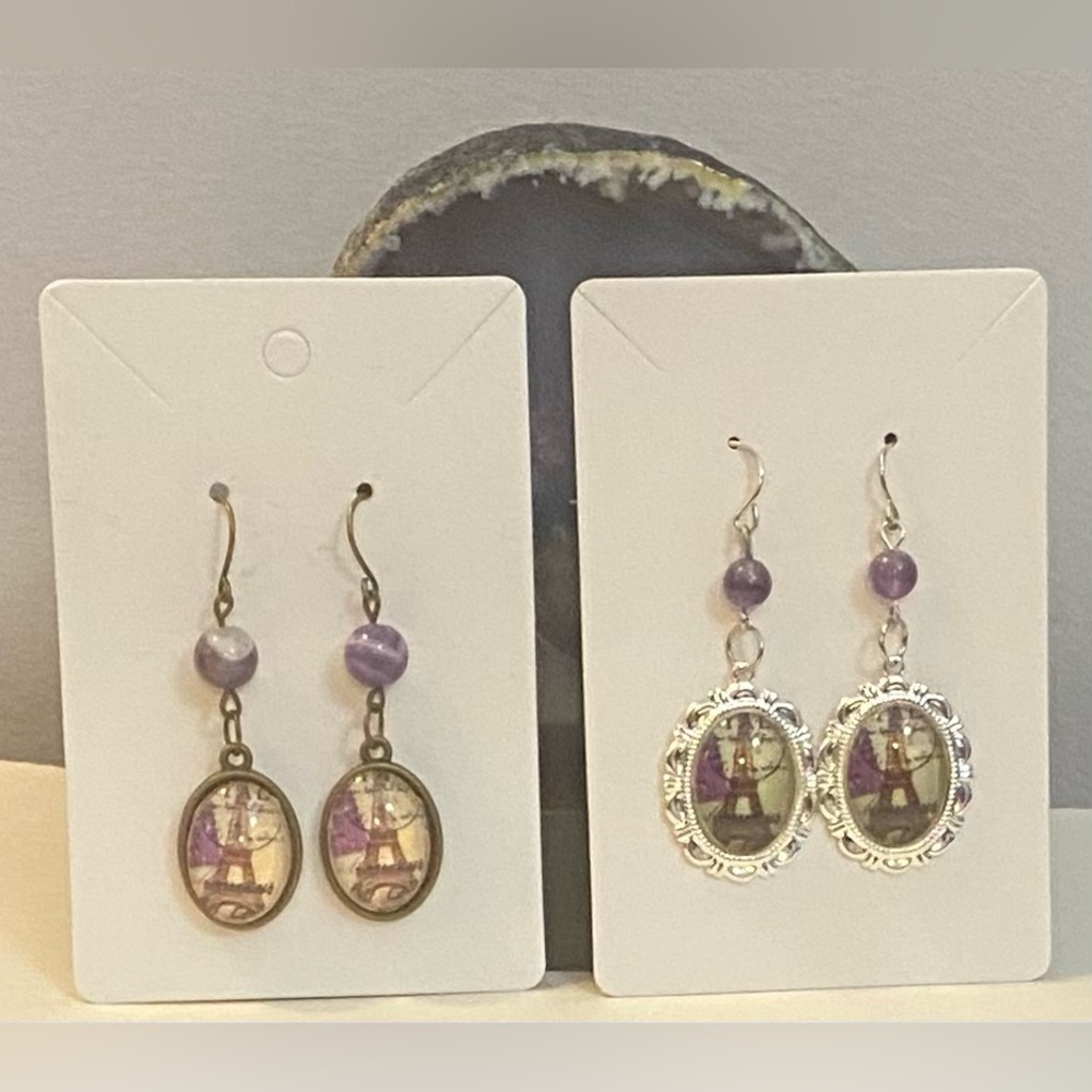 NEW Amethyst crystal cabochon earrings